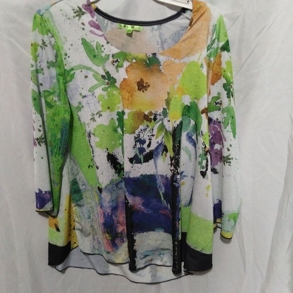 Trisha Tyler Floral Print 3/4 Sleeve Long Tunic Top Size Ps Water Color